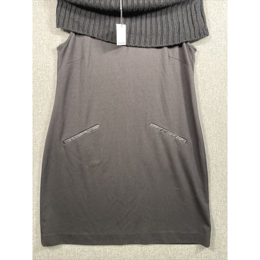 Calvin Klein Women's Sheath Style Dress Size L Black Sleeveless Sweater Collar - Picture 2 of 13